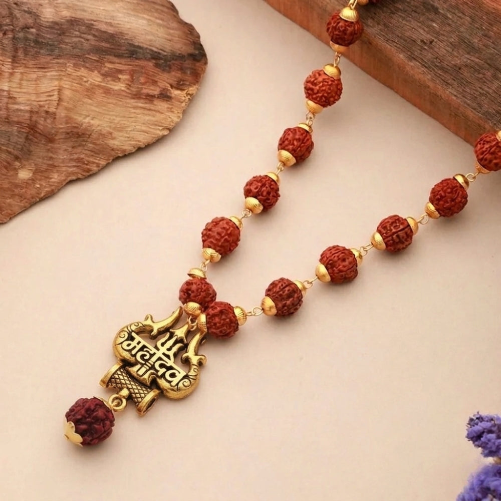 Mahadev gold finish pendant with gold capped Rudraksha mala for men