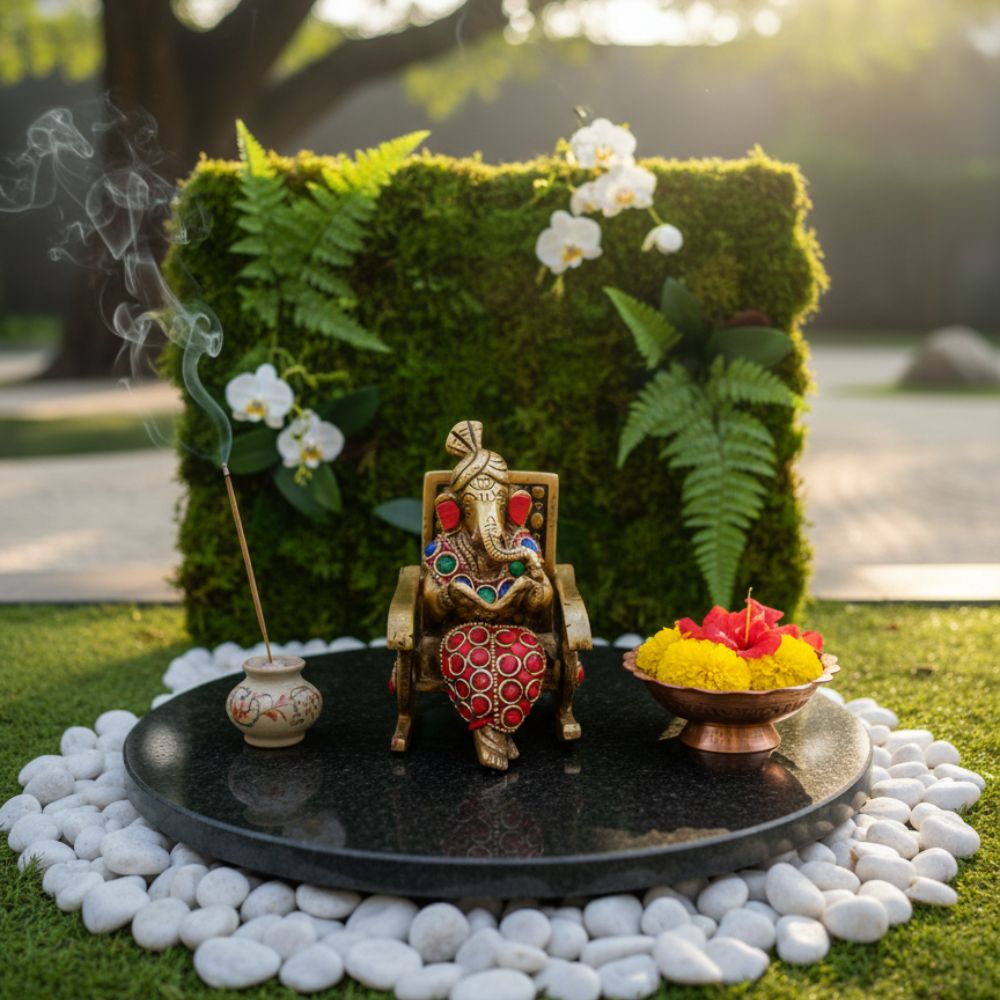 Brass Lord Ganesh Reading Book on Chair