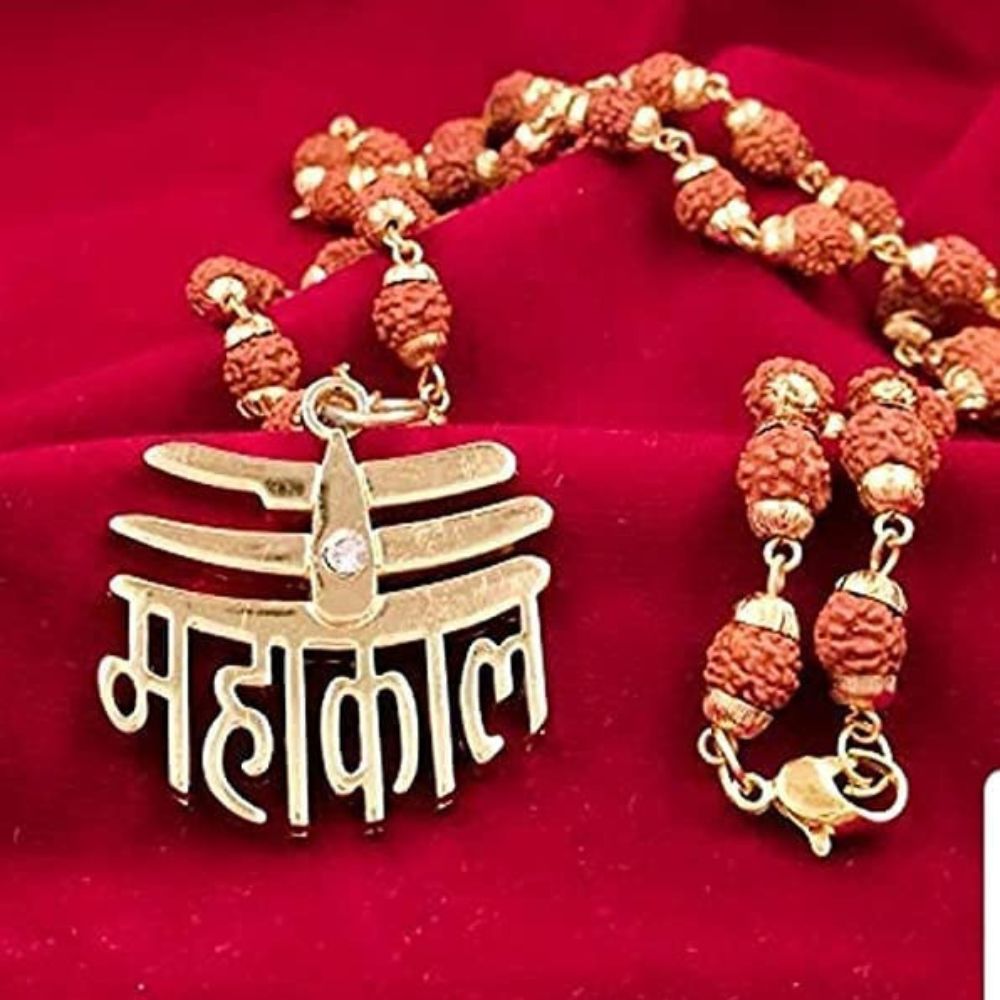 Rudraksha mala with Lord Shankar Shiv Mahakal Trikund pendant for men
