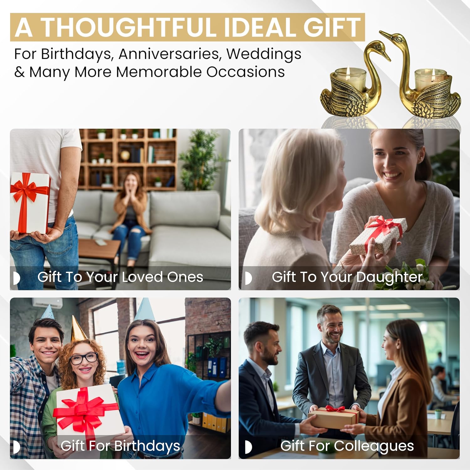 Pair of Swan Candle Holder | Wedding House Warming Gift | Good Luck Love Gift