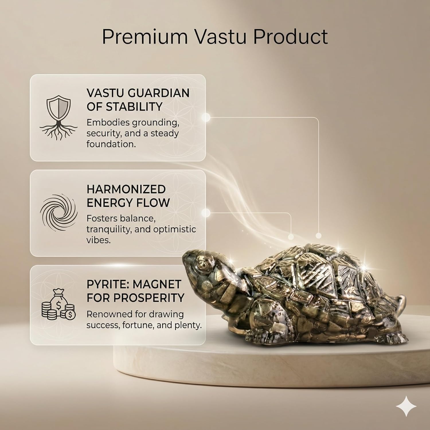 Luxury spiritual decor pyrite turtle for manifestation.