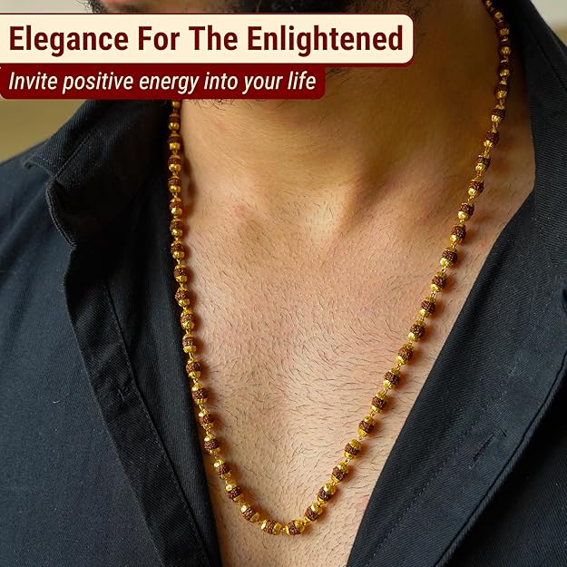 Premium rudraksha rosary with golden bead caps for meditation