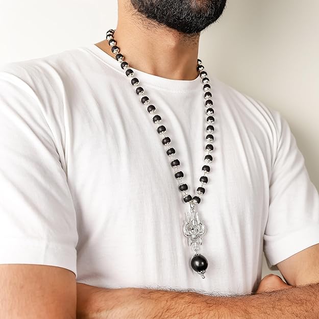 Karungali wood rosary with silver caps for mahadev devotees