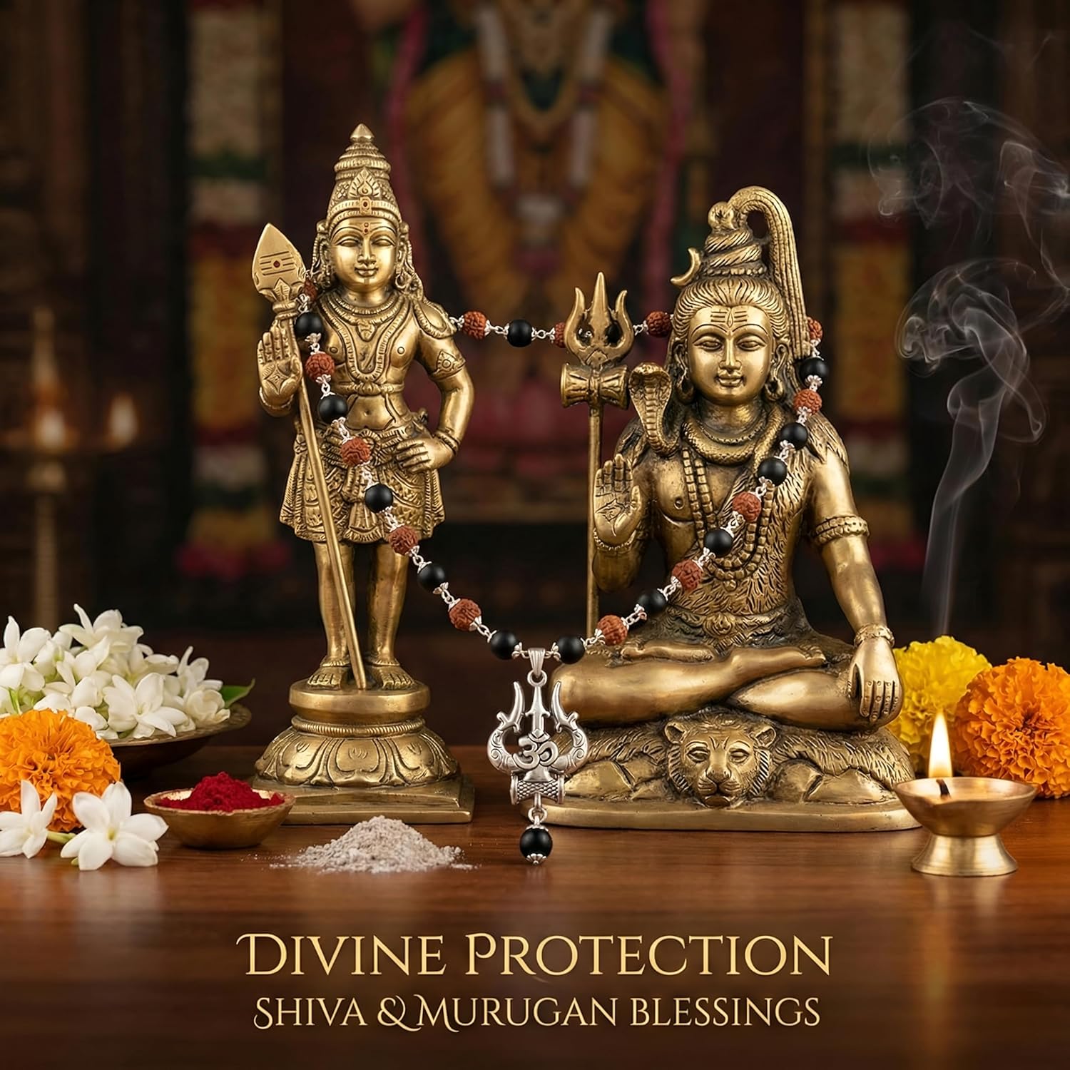 Silver capped Rudraksha garland for divine energy and focus