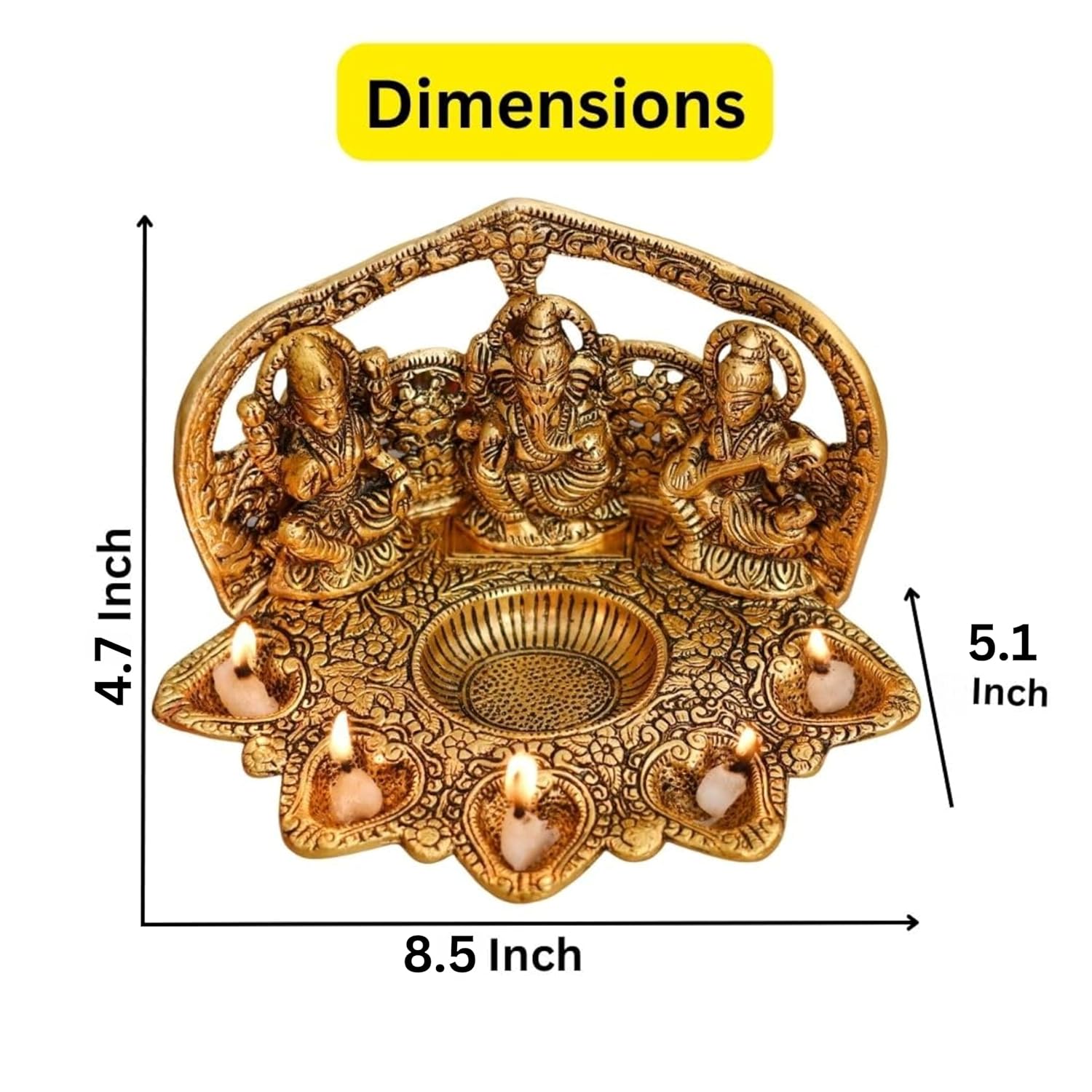 Lámpara de aceite Diya con ídolo de Laxmi Ganesh Saraswati - Diya tradicional para Diwali