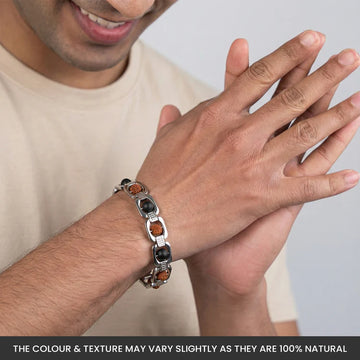 Metal Rudraksha and Karungali bracelet in silver finish for men