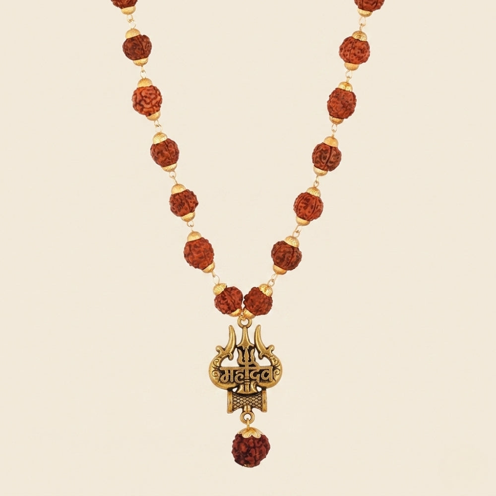 Anti-tarnish gold finish Mahadev pendant on natural organic beads