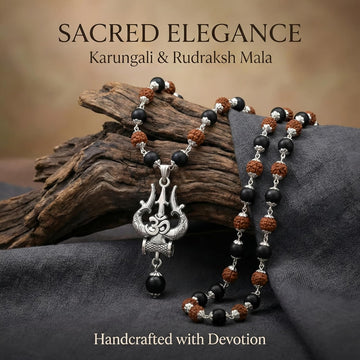 Original Rudraksha Karungali mala with silver caps for protection