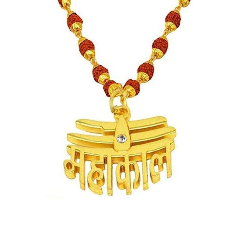 Rudraksha Mala with Shiv Mahakal Metal Trikund Pendant | Unisex Protection Mala