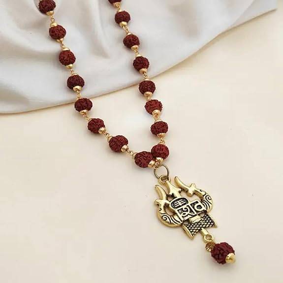 Authentic Panchmukhi Rudraksha mala with Shiva trident locket