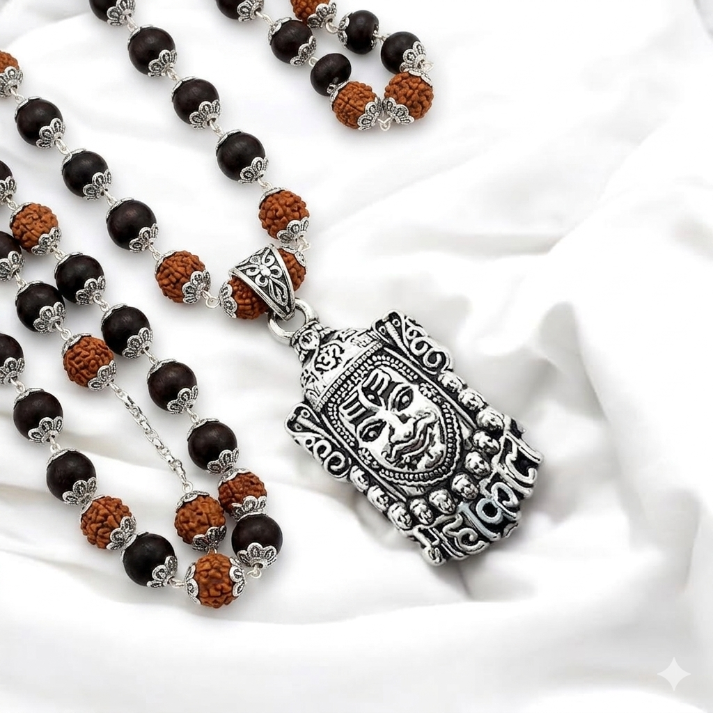 Solid sterling silver Mahakal pendant with detailed Shiva engraving