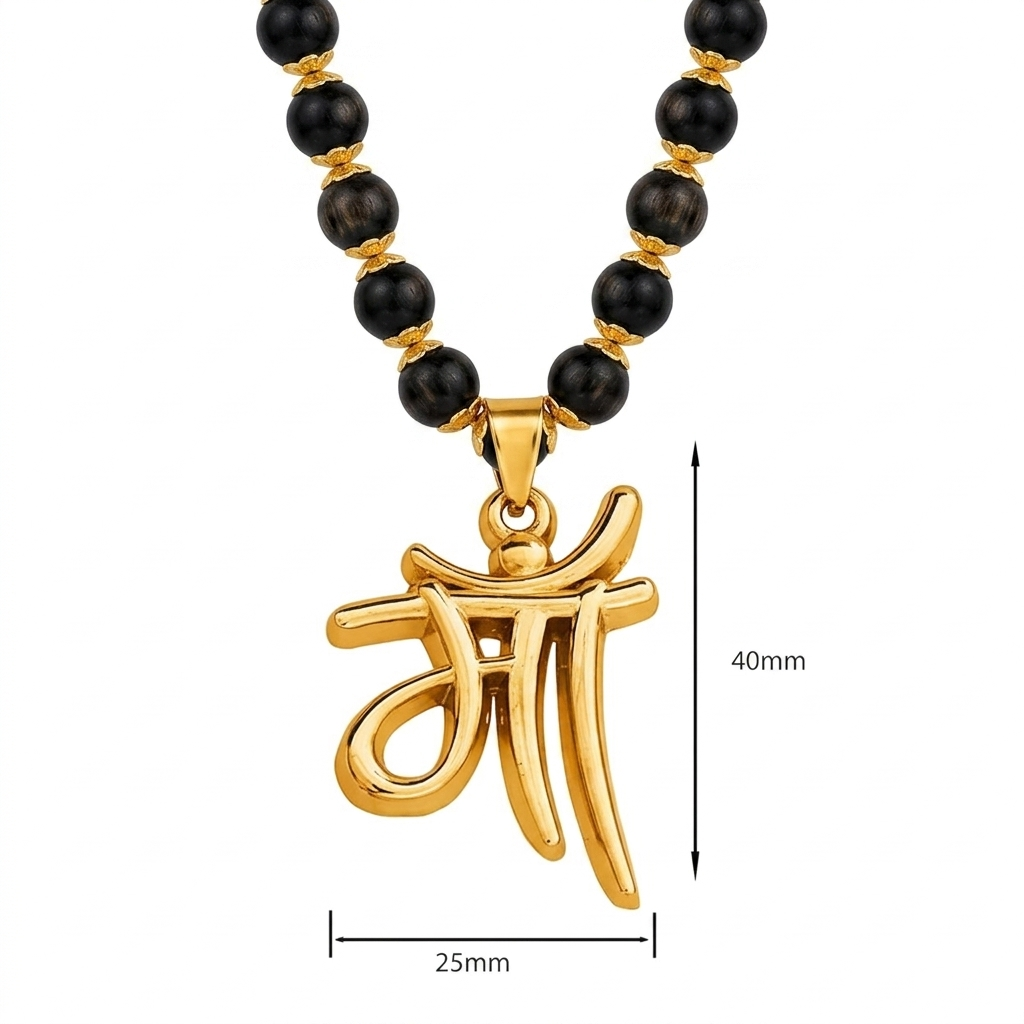 MAA Hindi gold finish pendant with gold capped Karungali mala
