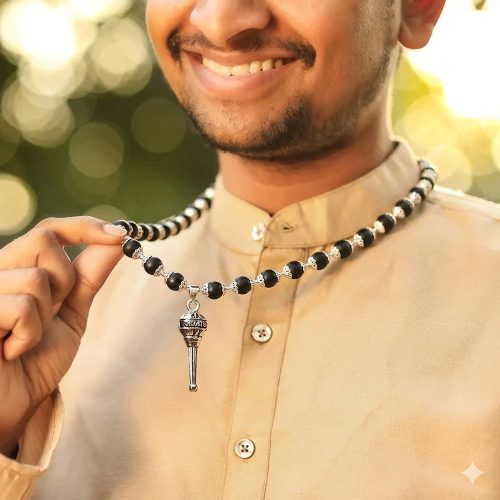 Premium quality Hanuman weapon locket on spiritual black wood beads