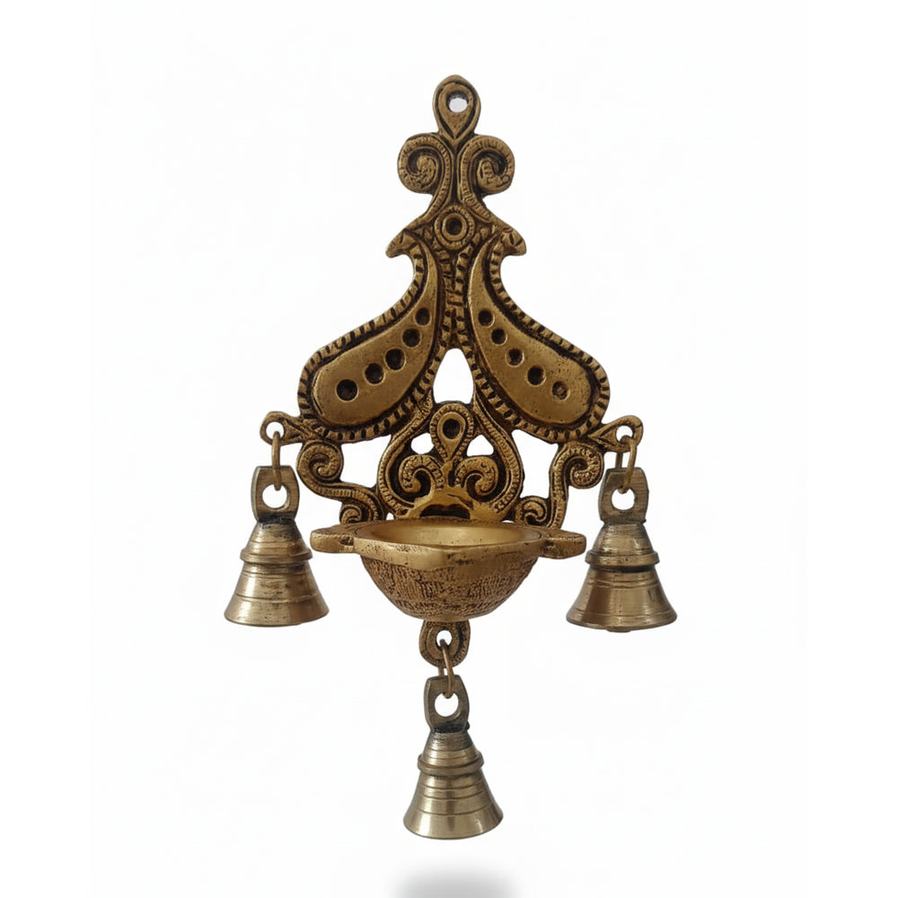 Brass Decorative Diya with Traditional Bell Antique Deepak Design