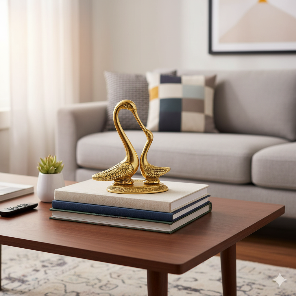 Pair of Kissing Duck Decorative Metal Swan Set Statue for Home Office Desk