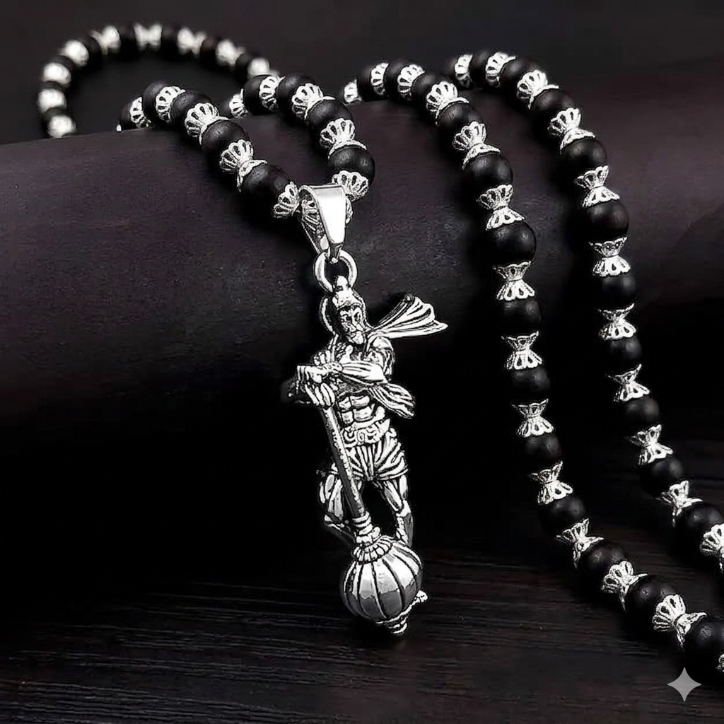 Premium quality Hanuman weapon locket on spiritual black wood beads