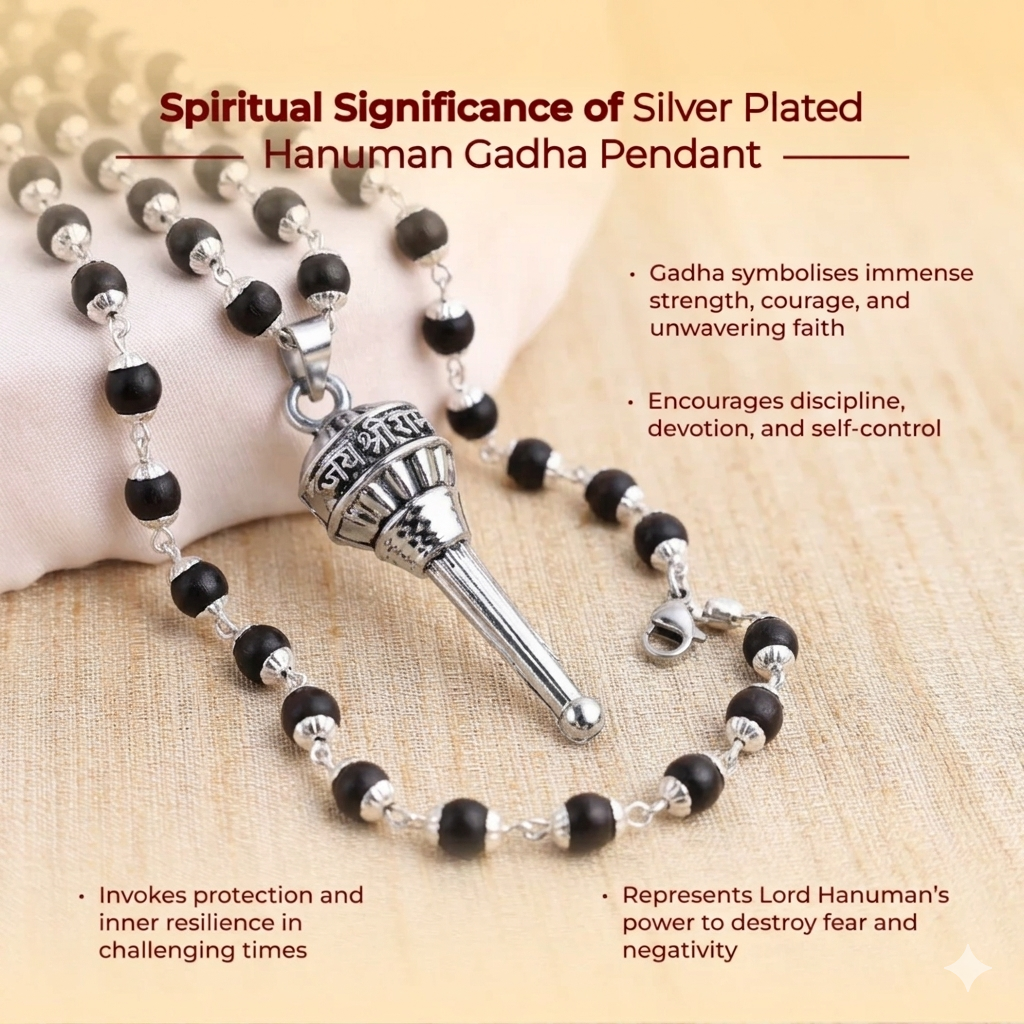 Authentic black ebony wood mala with Lord Hanuman mace pendant