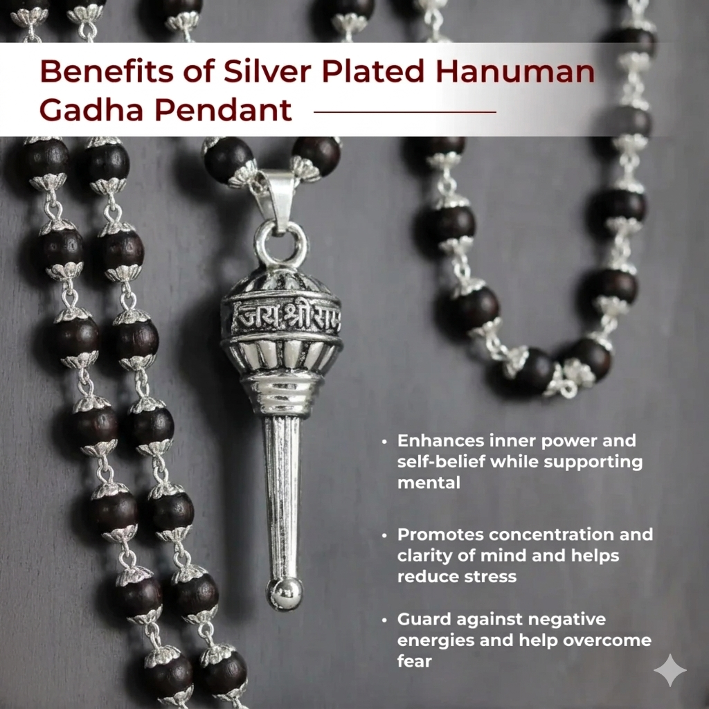 Natural Karungali bead necklace with silver finish Gadha charm