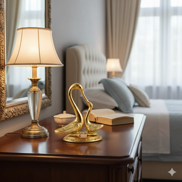 Pair of Kissing Duck Decorative Metal Swan Set Statue for Home Office Desk