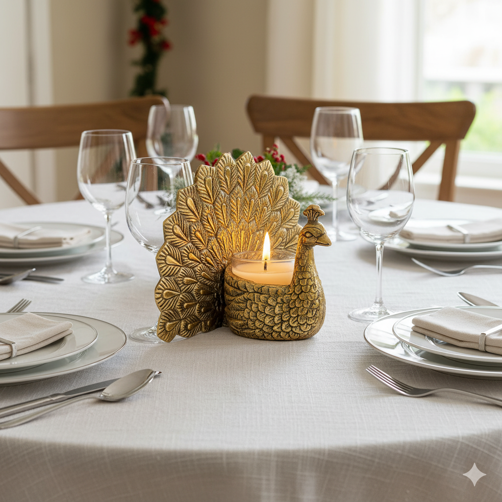 Dancing Peacock Figurine for Good Luck and Love with Candles