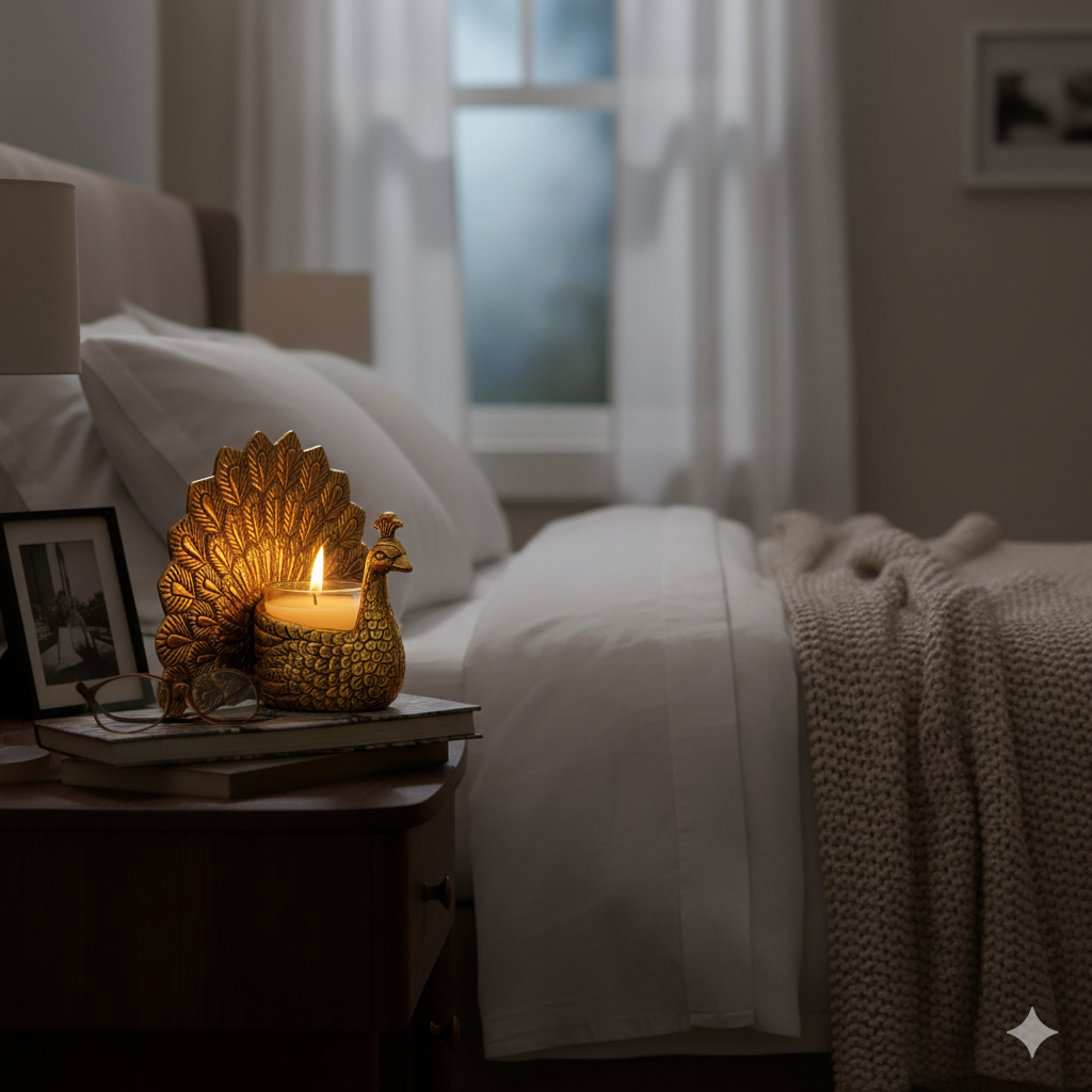 Dancing Peacock Figurine for Good Luck and Love with Candles