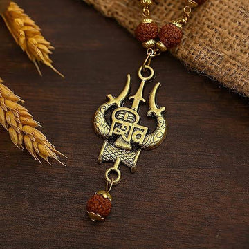 Spiritual Shiv Trishul pendant with Damru on Rudraksha mala