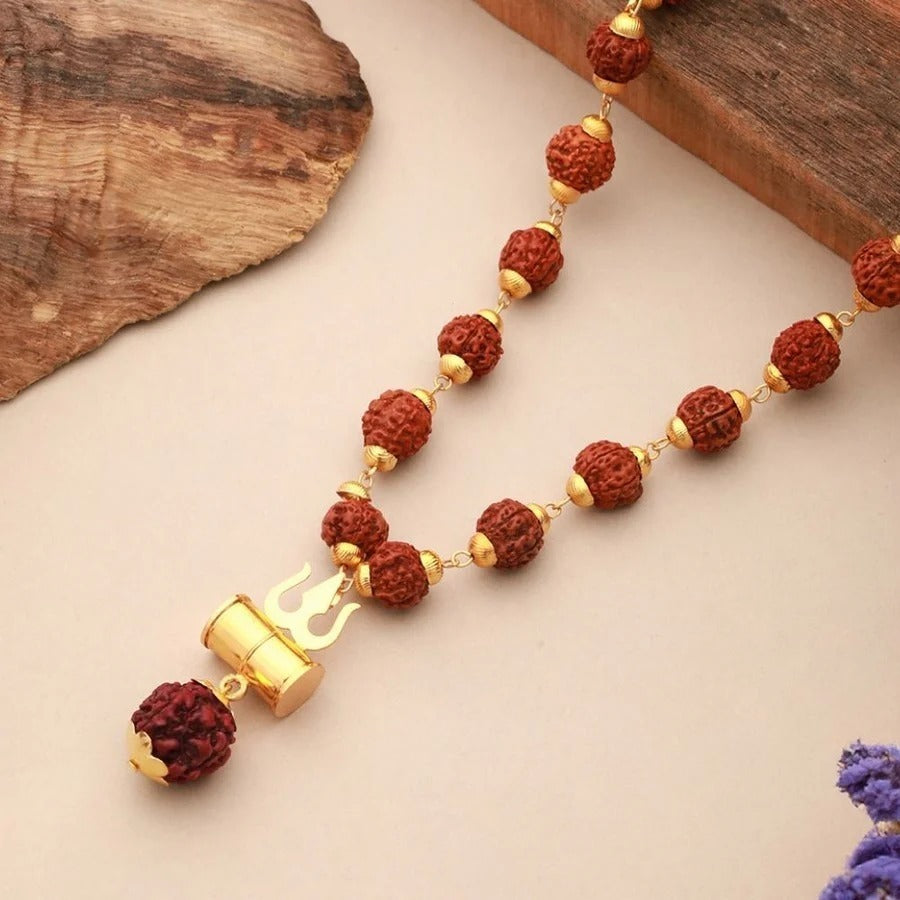 Sacred Shiva Trishul pendant with natural Rudraksha bead