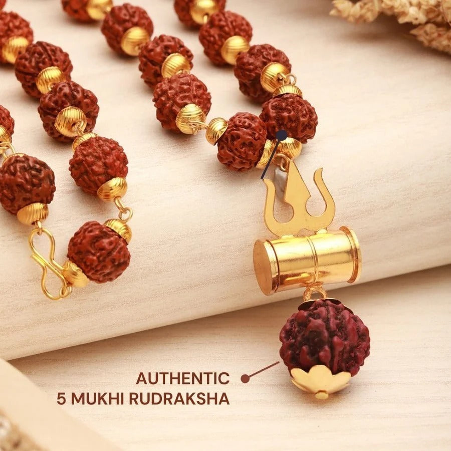 Gold plated Rudraksha Trishul necklace for men’s fashion