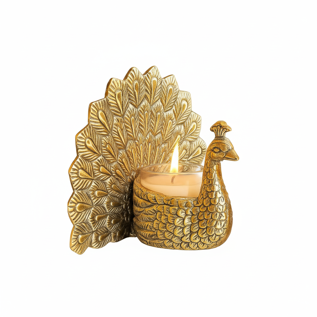 Dancing Peacock Figurine for Good Luck and Love with Candles