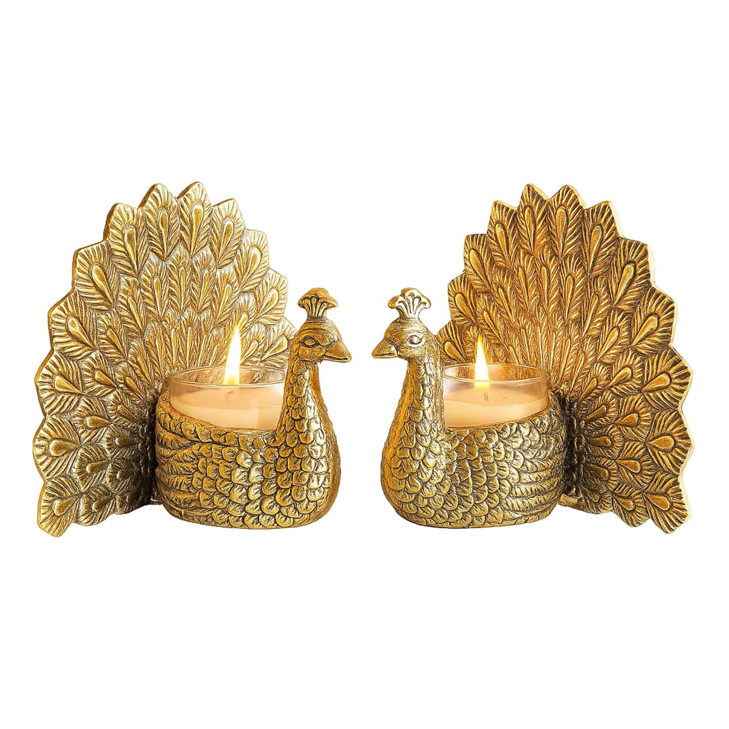 Dancing Peacock Figurine for Good Luck and Love with Candles