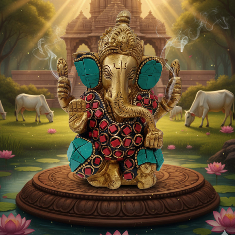 Brass Lord's Ganesh Idol | Ganesh ji Murti for Home, Office and Pooja Room