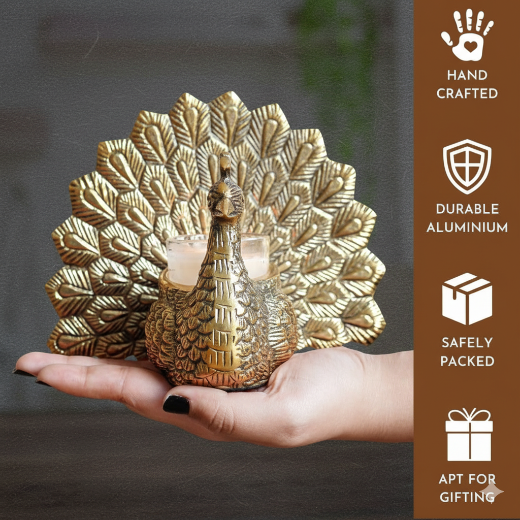 Dancing Peacock Figurine for Good Luck and Love with Candles