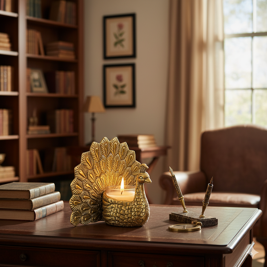 Dancing Peacock Figurine for Good Luck and Love with Candles