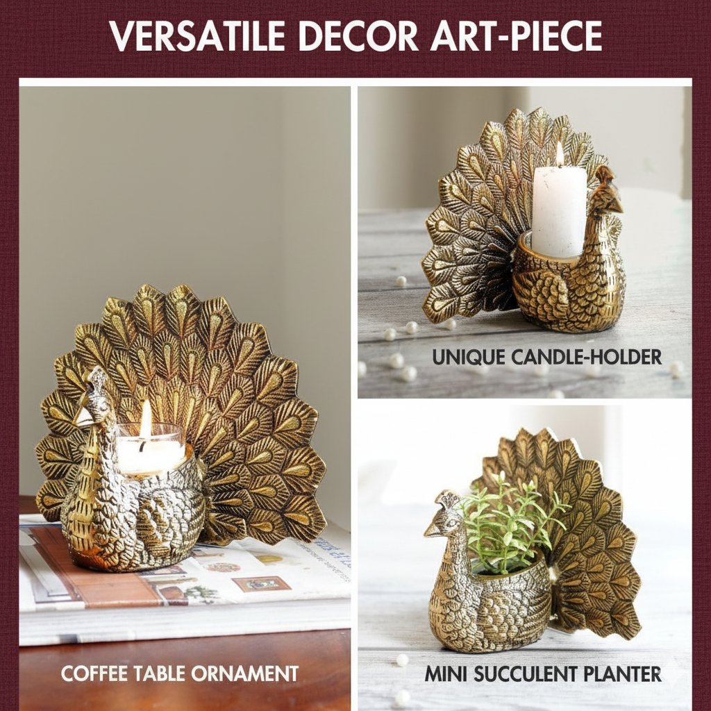 Dancing Peacock Figurine for Good Luck and Love with Candles