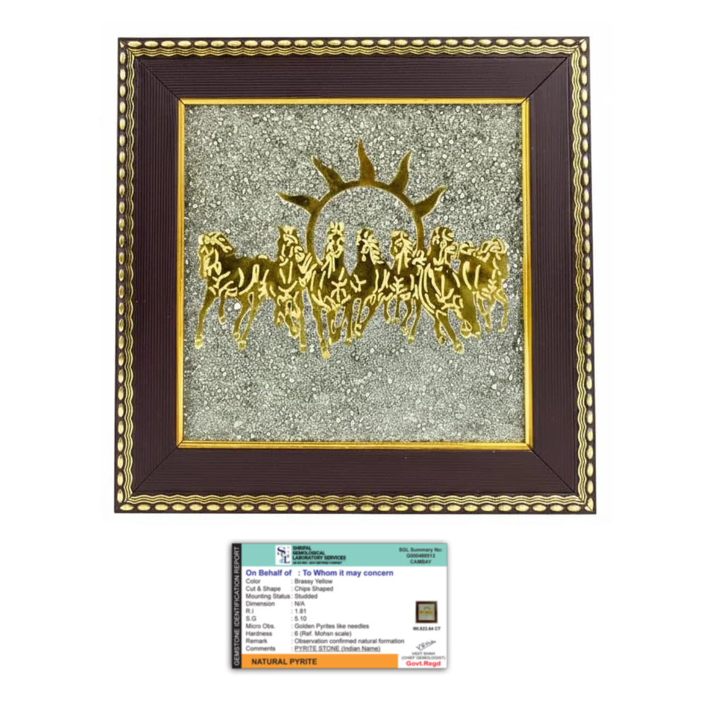 7 Running Horses engraved on Pyrite for Vastu wealth.