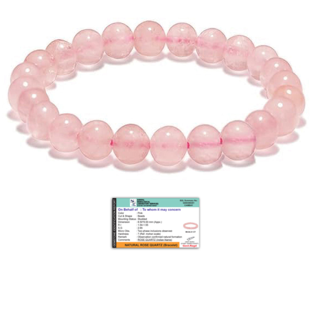 Certified Rose Quartz Crystal Bracelet