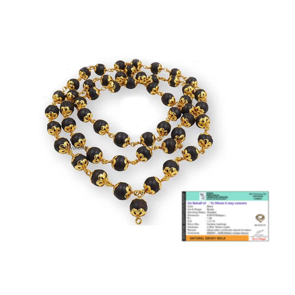 Natural karungali mala with gold caps for protection and success